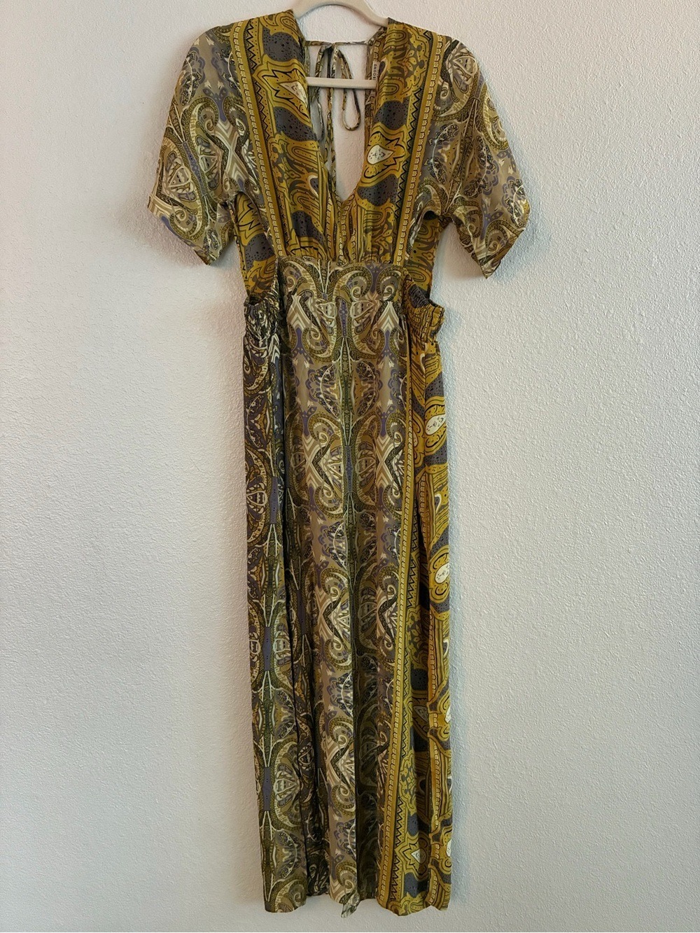 Earthbound | Bohemian Paisley Print Maxi Dress | Olive size S